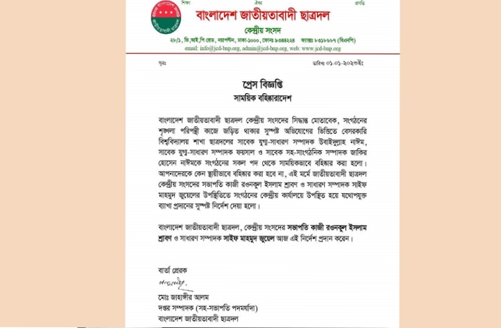 সাংবাদিক লাঞ্ছিত:ছাত্রদলের ৩ নেতাকে সাময়িক বহিষ্কারল